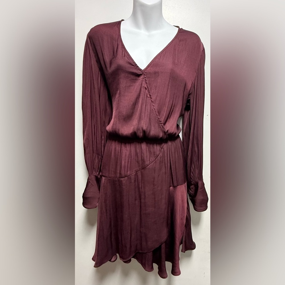 Socialite Red Ruffled V-Neck Long Sleeve Dress
